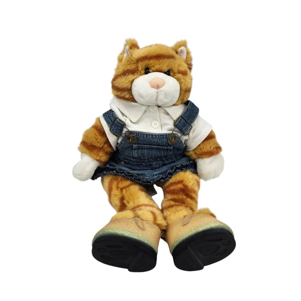 Build A Bear Orange Tabby Cat Kitty Shirt Overall Dress Shoes Stuffed Animal